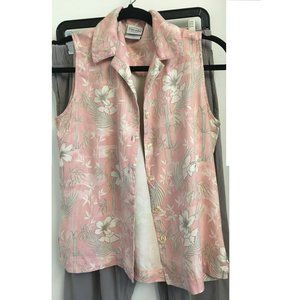 100% silk tropical print S blouse + KIMCHI BLUE S